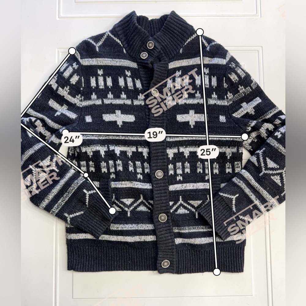 Lucky Brand Y2K Men’s Sz M Black Geometric Grandpa Cardigan Sweater - Picture 4 of 5